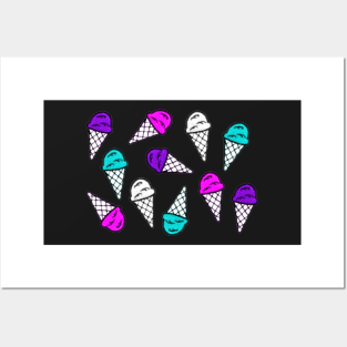 Colorful Ice Cream Pack and Pattern (Black) Posters and Art